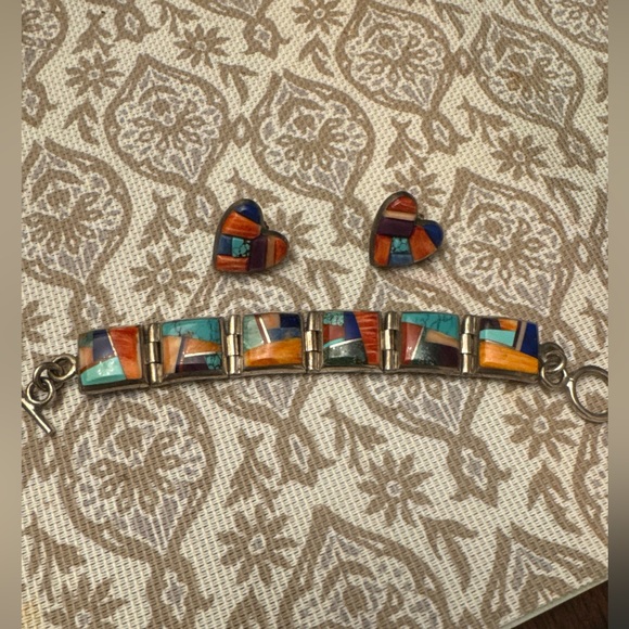 lynol yellowhorse sterling 925 silver bracelet and studs earrings vintage